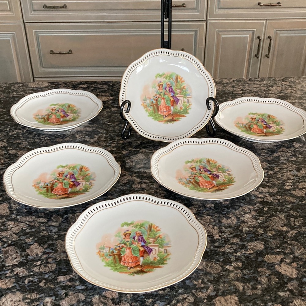 SCHUMANN BAVARIA RETICULATED PIERCED VINTAGE 7” PLATES SET OF 6